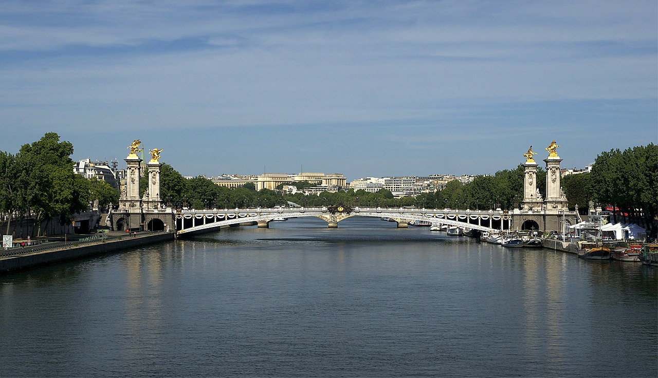 Paris, France, Tiltas, Pont Alexandre Iii, Miestas, Upė, Vanduo, Apmąstymai, Dangus, Debesys