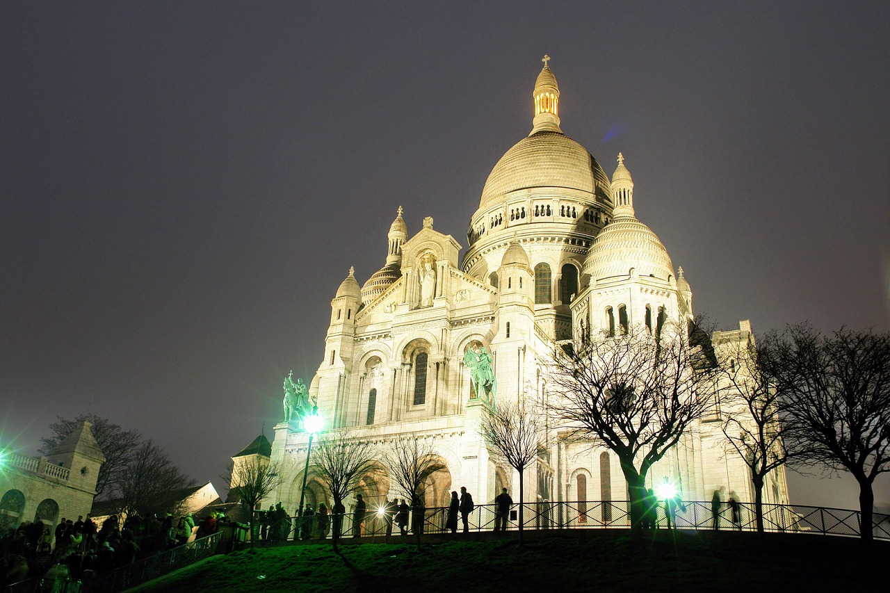 Paris, Sacrekoeuras, Bažnyčia, Montmartras, Sacré Coeur, Abendstimmung, Naktinė Nuotrauka, Lankytinos Vietos, Garbinimo Namai, France