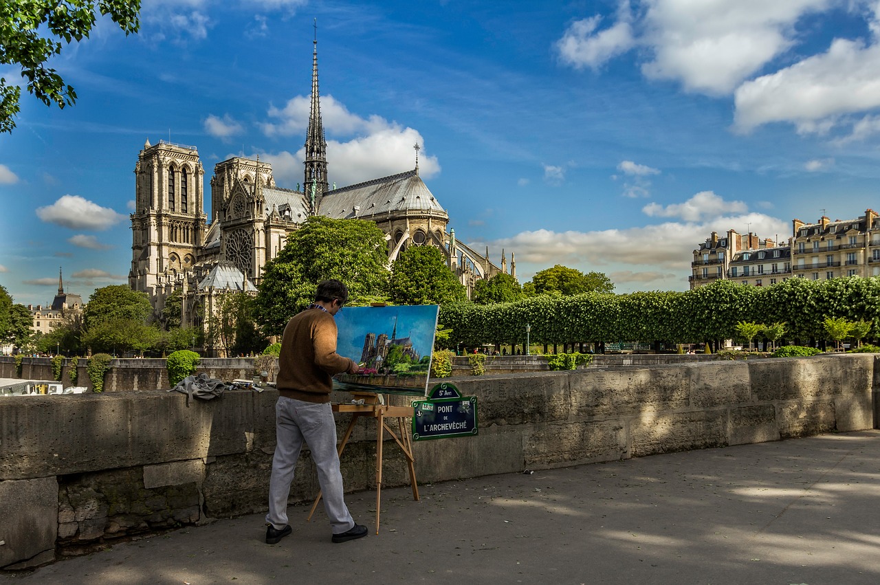 Paris,  Notre-Dame,  Bažnyčia,  Katedra,  Istorija,  Perspektyva,  Vasara,  Dailininkas,  Spalvos,  Šviesa