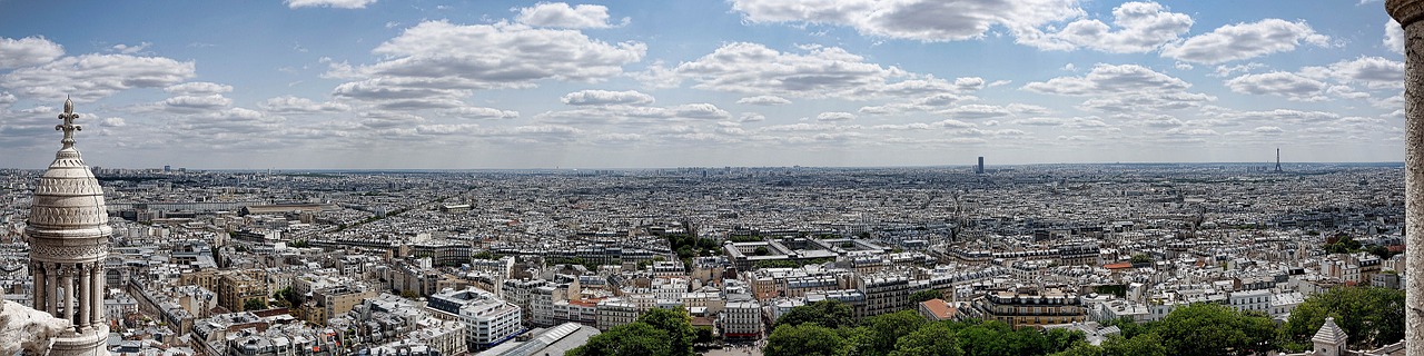 Paris, France, Panorama, Saulėlydis, Eifelio Bokštas, Debesys, Orientyras, Architektūra, Miesto, Romantiškas