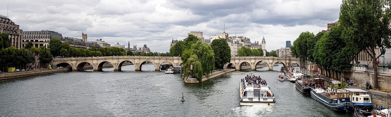 Paris, France, Panorama, Pont Neuf Bridge, Upė Seine, Orientyras, Architektūra, Valtys, Turizmas, Vanduo