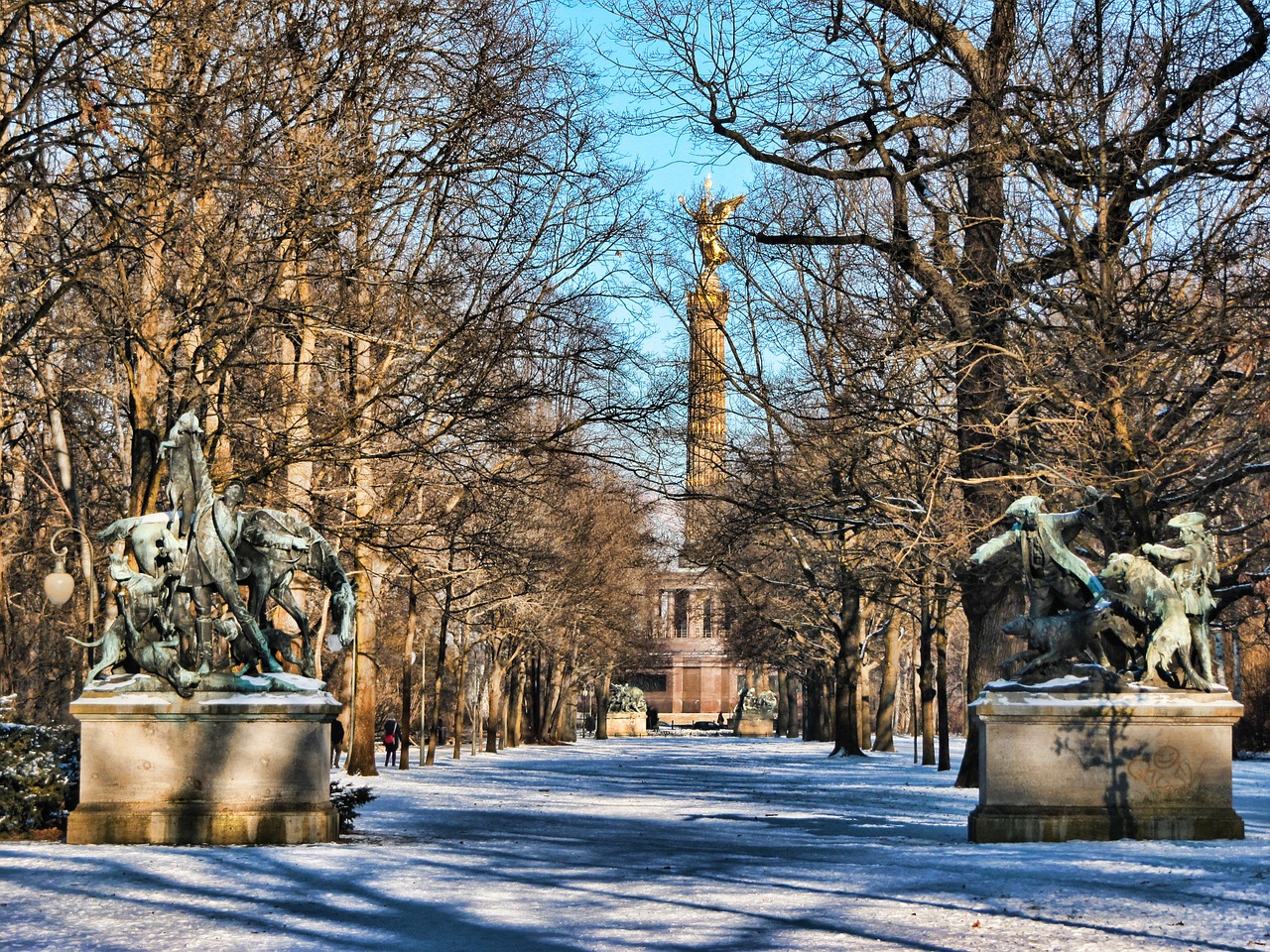 Parkas, Žiema, Siegessäule, Tiergarten, Berlynas, Sniegas, Medžiai, Žiemą, Snieguotas, Nemokamos Nuotraukos