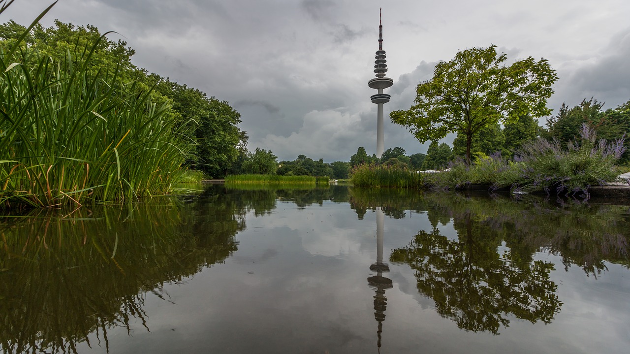 Parkas,  Tv Bokštas,  Architektūra,  Dangus,  Miestas,  Žymus Objektas,  Planuojama Un Blomen,  Hamburg,  Žalias,  Vandens