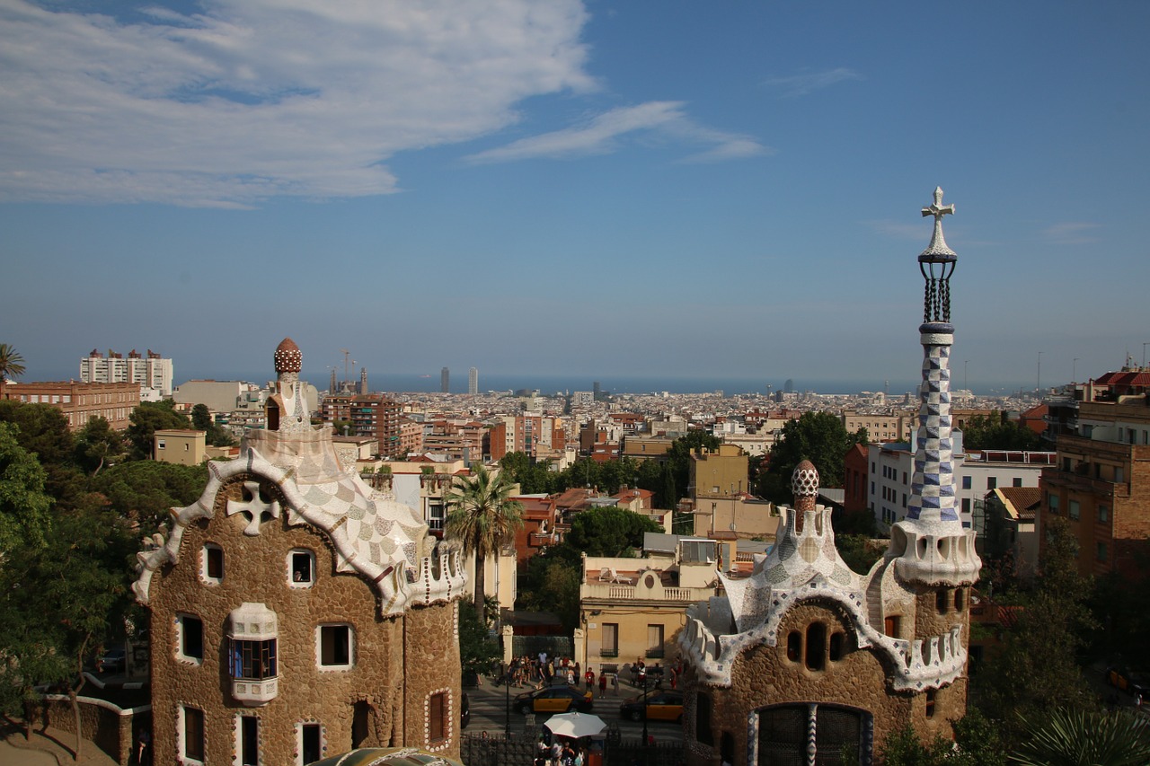 Parkas,  Güell,  Barcelona,  Gaudí,  Vaizdas,  Miestas,  Europa,  Katalonų,  Architektūra,  Dangus