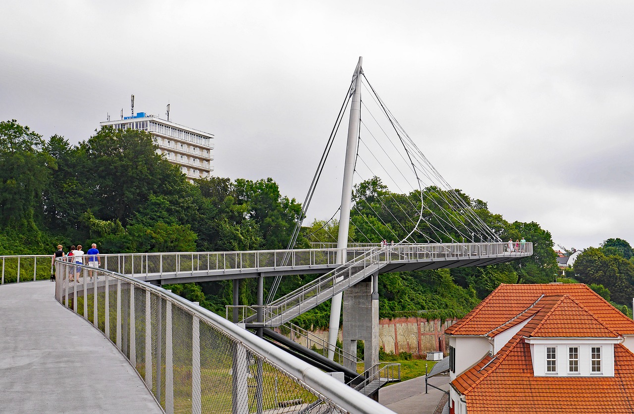 Pėsčiųjų Tešla, Sassnitz Uostas, Viršutinis Miestas, Pilonas, Pakaba, Plieniniai Kabeliai, Arka, Laiptai, Rügen Sala, Mecklenburg West Pomerania