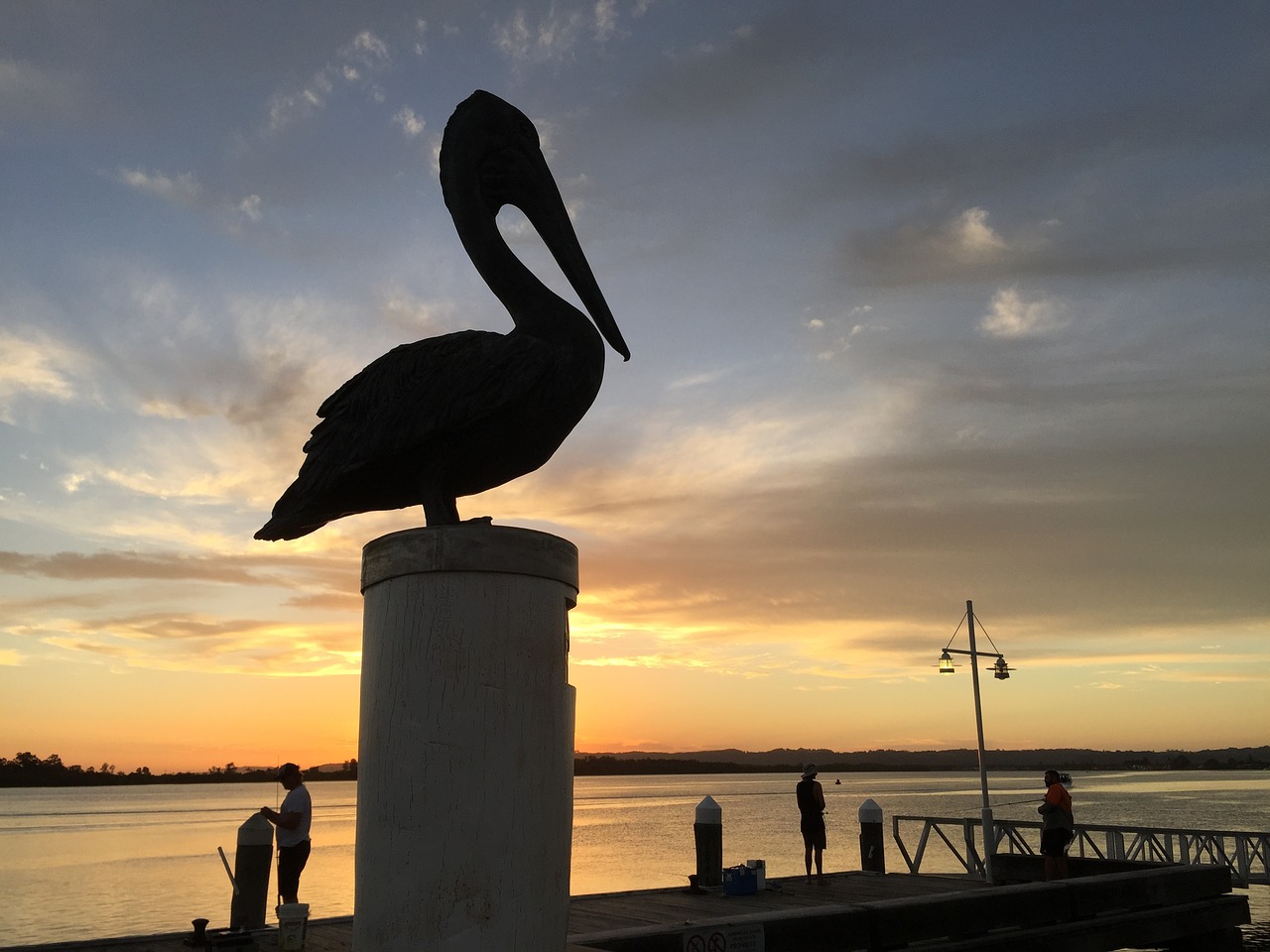 Pelican, Statula, Siluetai, Saulėlydis, Australia, Prieplauka, Vakaras, Nemokamos Nuotraukos,  Nemokama Licenzija