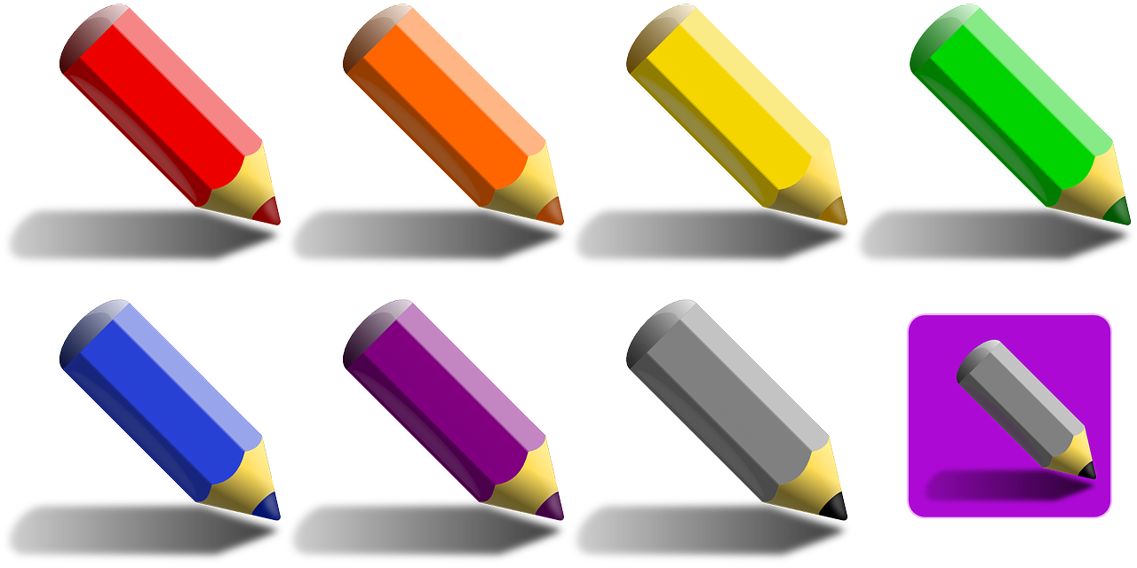 Pieštukas, Rašiklis, Dažymas, Atkreipti, Spalva, Raudona, Oranžinė, Geltona, Žalias, Mėlynas