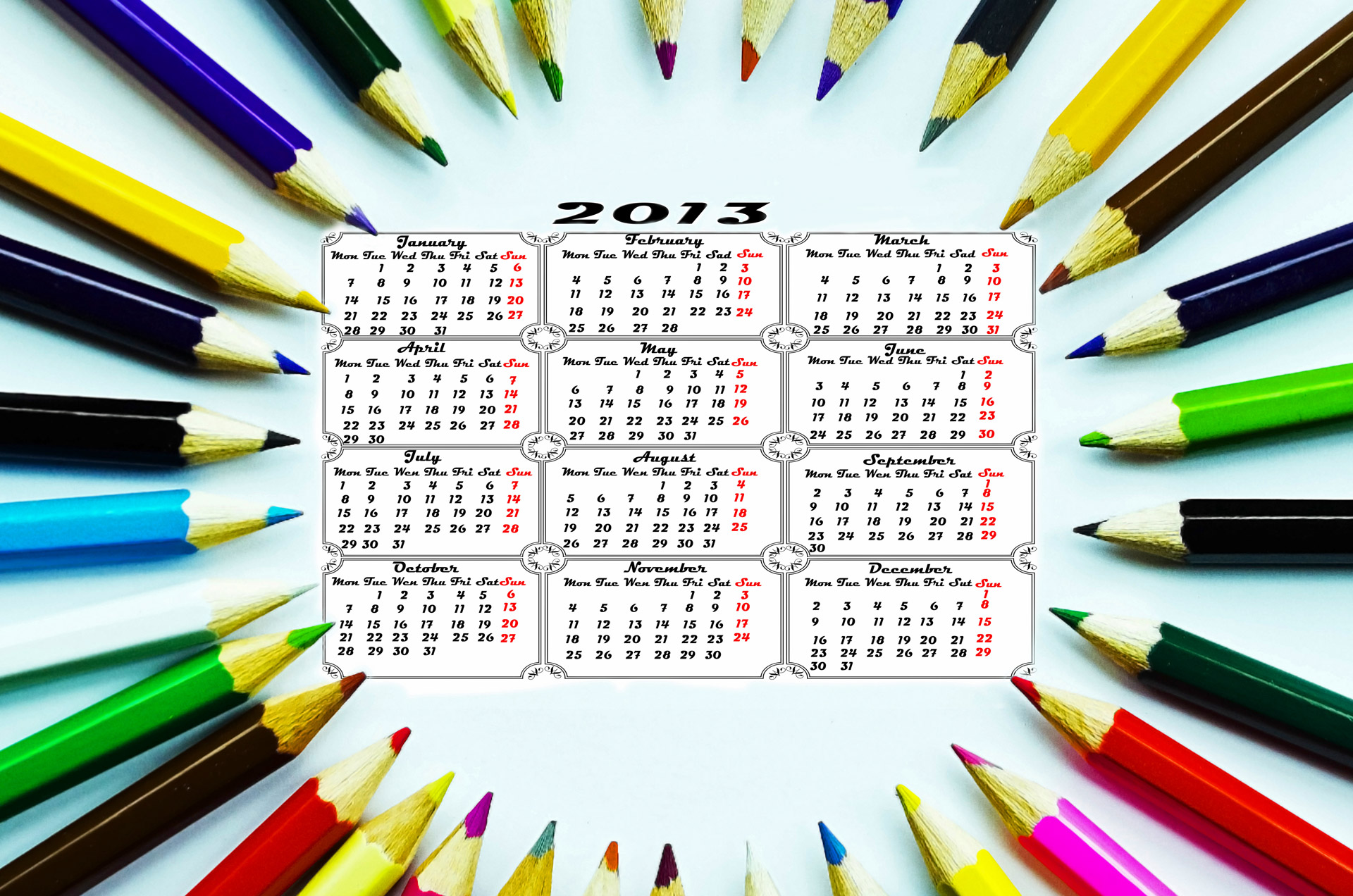 Kalendorius,  2013,  Pieštukas & Nbsp,  Sausis,  Vasaris,  Kovas,  Balandis,  Gegužė,  Birželis,  Liepa