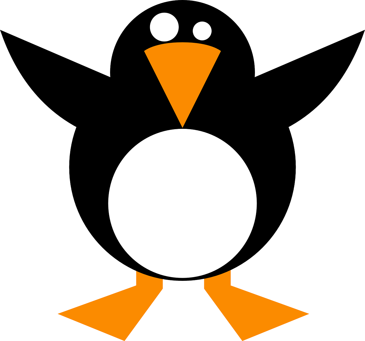 Pingvinas, Juoda, Šaltas, Linux, Oranžinė, Balta, Tux, Sparnai, Paukštis, Nemokama Vektorinė Grafika