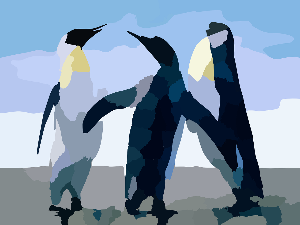 Pingvinas, Vandens, Paukščiai, Antartica, Gyvenimas, Grupė, Trys, Juoda, Balta, Mėlynas