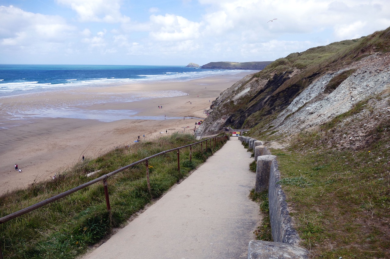 Penalės Smėlis, Perranporth, Cornwall, Papludimys, Paplūdimiai, Jūra, Kranto, Anglija, Bangos, Įlanka