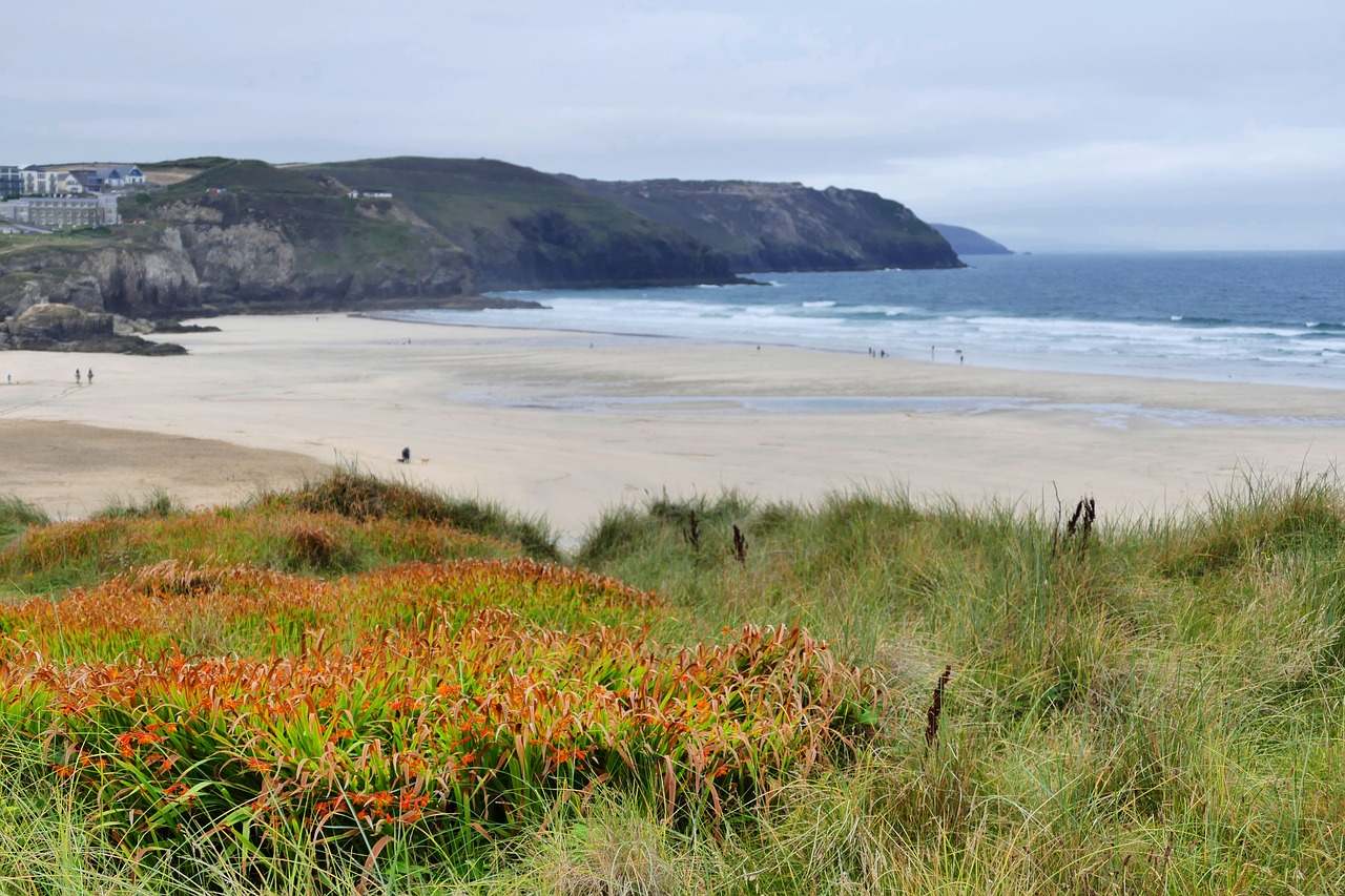 Penalės Smėlis, Perranporth, Perranporth Paplūdimys, Cornwall, Kranto, Papludimys, Jūra, Įlanka, Anglija, Bangos