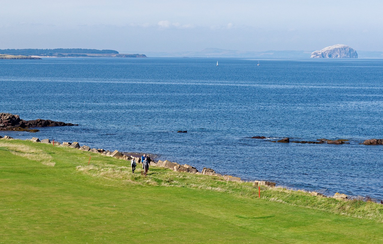 Žmonės, Golfo Laukas, Golfas, Vaikščioti, Kraštovaizdis, Jūra, Jūros Dugnas, Kranto Linija, Bass Rock, Rytas Lothian