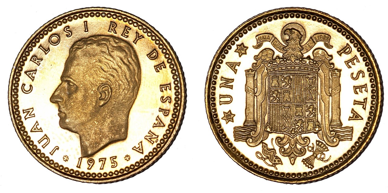 Pesetas, Monetos, Ispanija, Pinigai, Valiuta, Pinigai, Metalas, Finansinis, Blizgantis, Europa