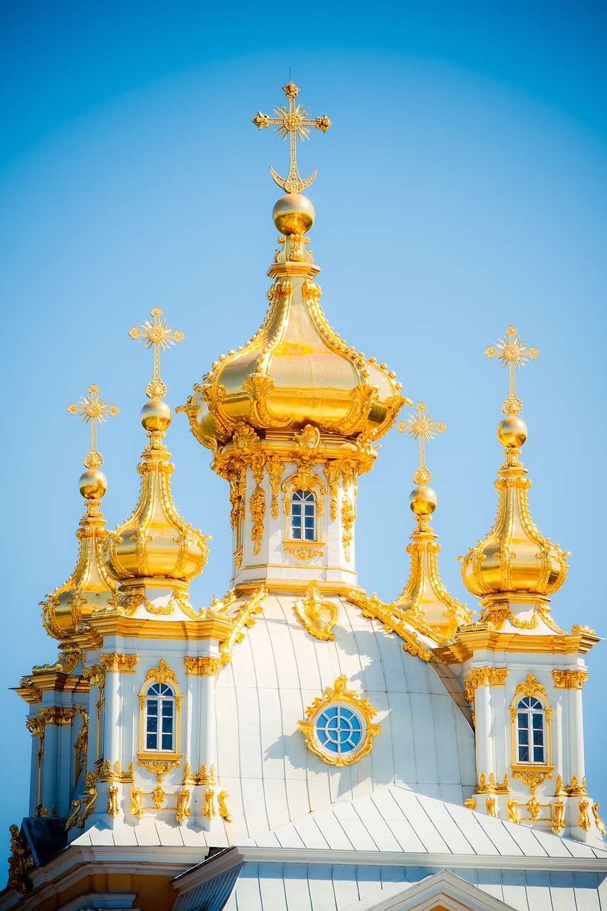 Peterhof, Kupolas, Sankt Peterburgo Rusija, Bažnyčia, Petro Ir Pauliaus Bažnyčia, Ortodoksas, Rusijos Federacija, Vasara, Pastatas, Struktūra
