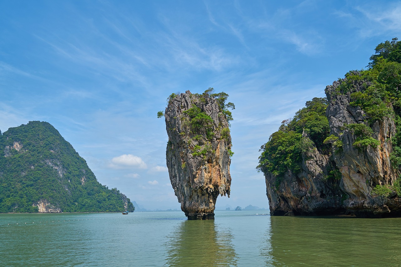 Phang Nga Bay, Phuket Provincija, James Bond Island, Tailandas, Sala, Andaman Jūros Azija, Papludimys, Švarus Dangus, Cloudscape, Diena