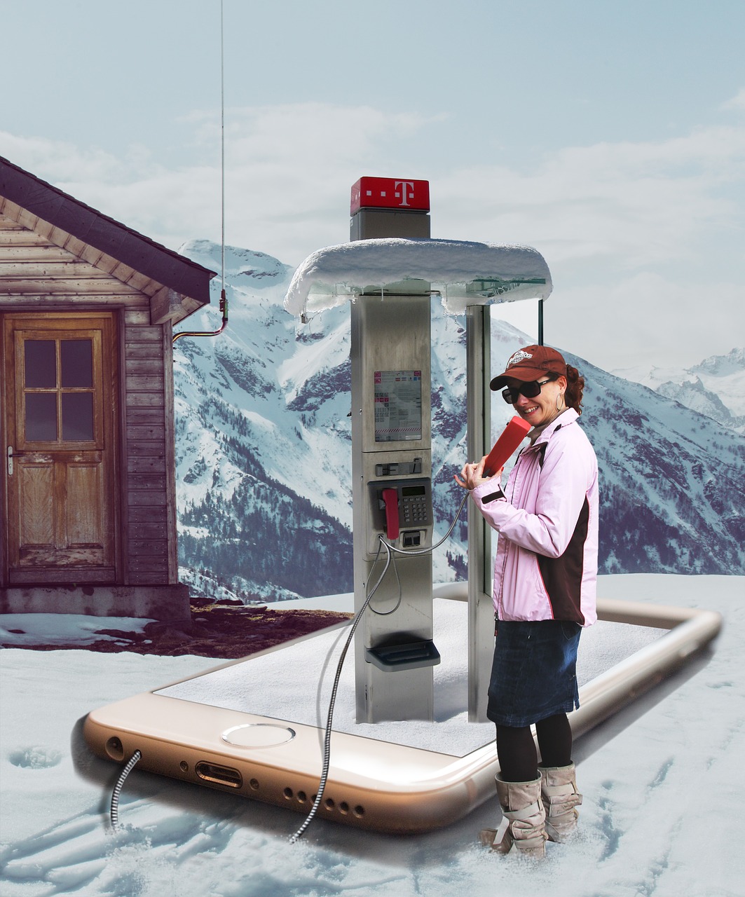 Telefono Stovas Sniege, Vaizdo Manipuliavimas, Telefonas, Yra Dažnis, Kalbėti, Nemokamos Nuotraukos,  Nemokama Licenzija