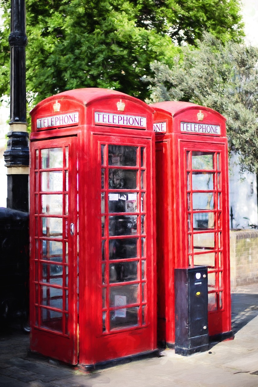 Telefono Kabinos, Raudona, Anglija, Britanija, Londonas, Stendas, Telefonas, Telefonas, Miestas, Anglų