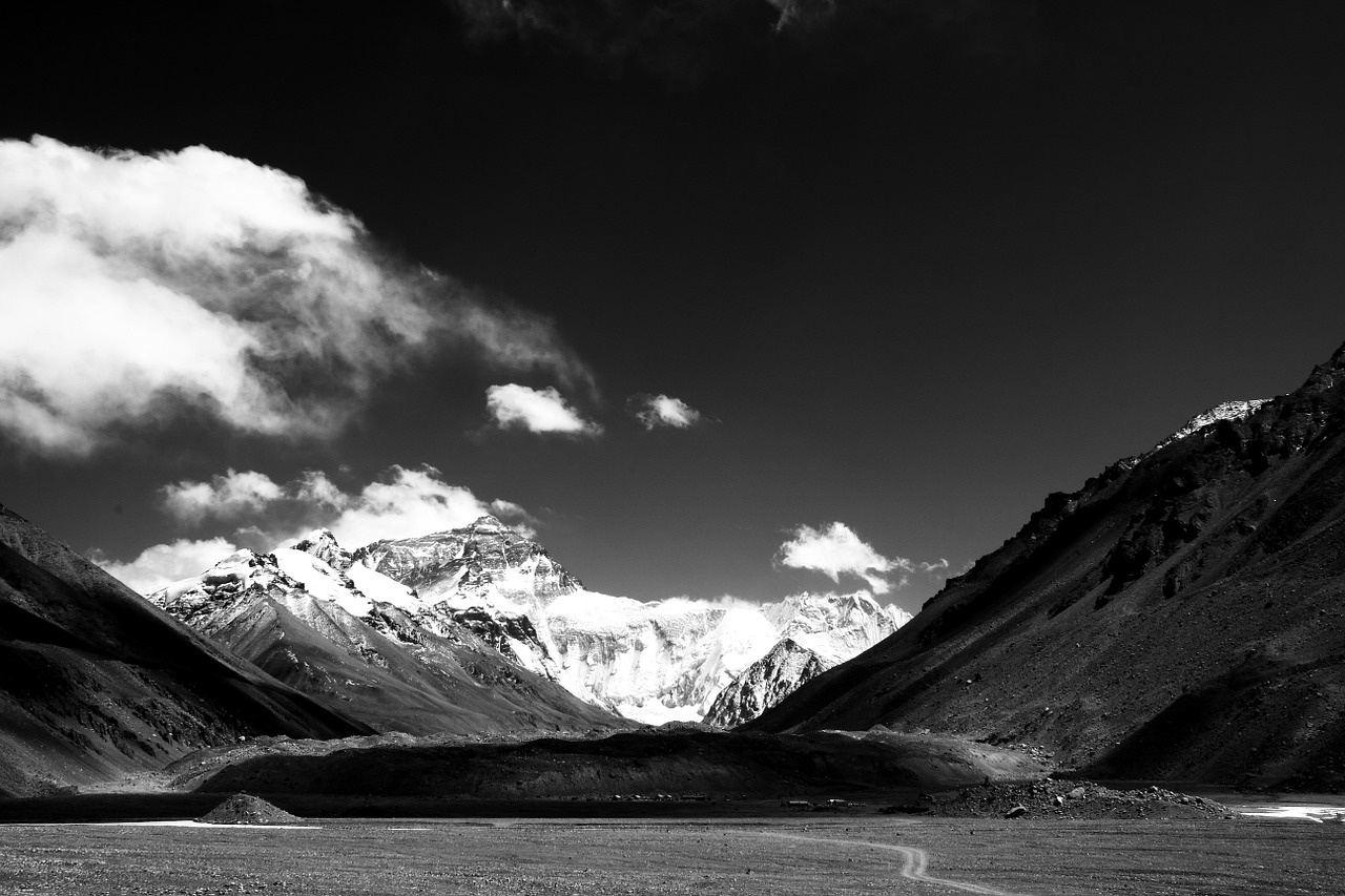 Fotografija, Tibetas, Everest, Kraštovaizdis, Juoda Ir Balta, Kalnas, Nemokamos Nuotraukos,  Nemokama Licenzija