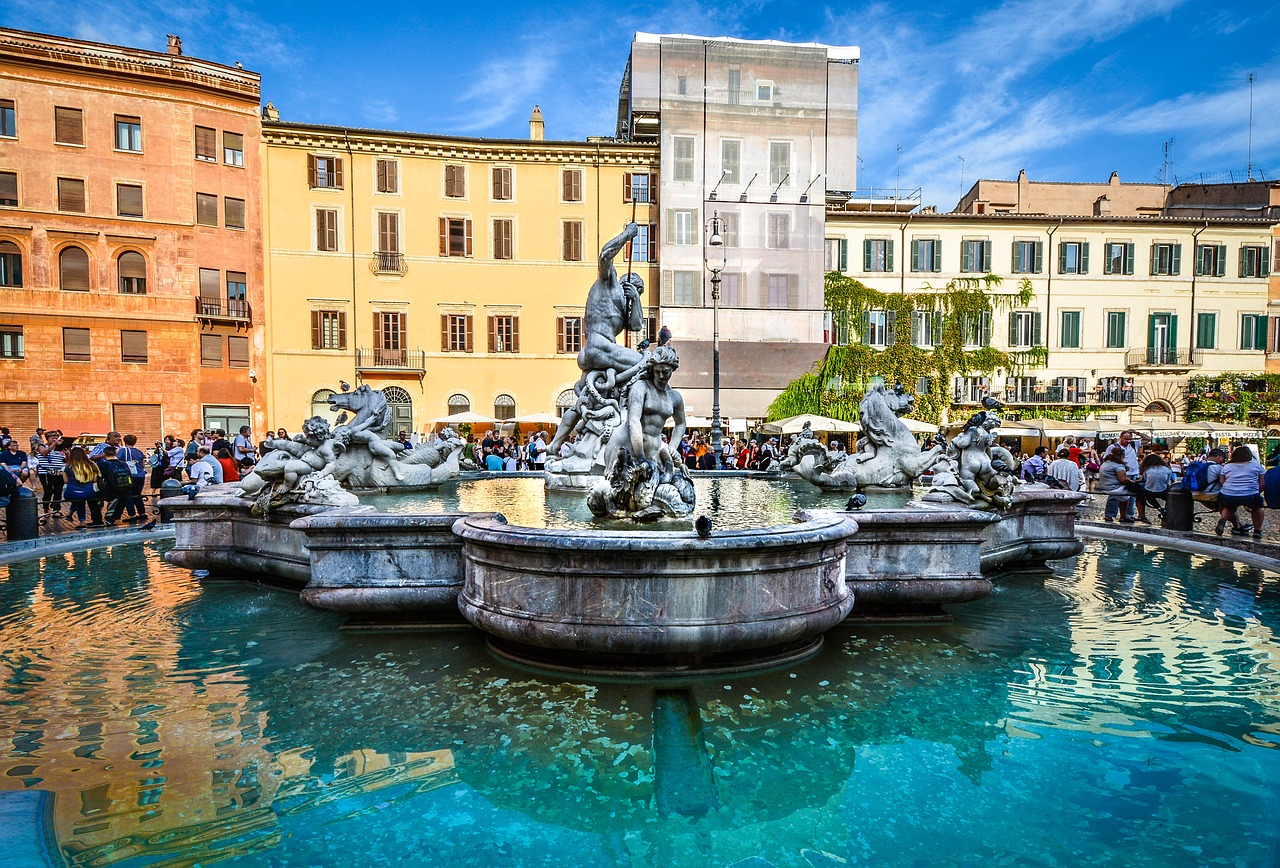 Piazza, Navona, Fontanas, Kvadratas, Roma, Italy, Vanduo, Ispanų, Orientyras, Miestas