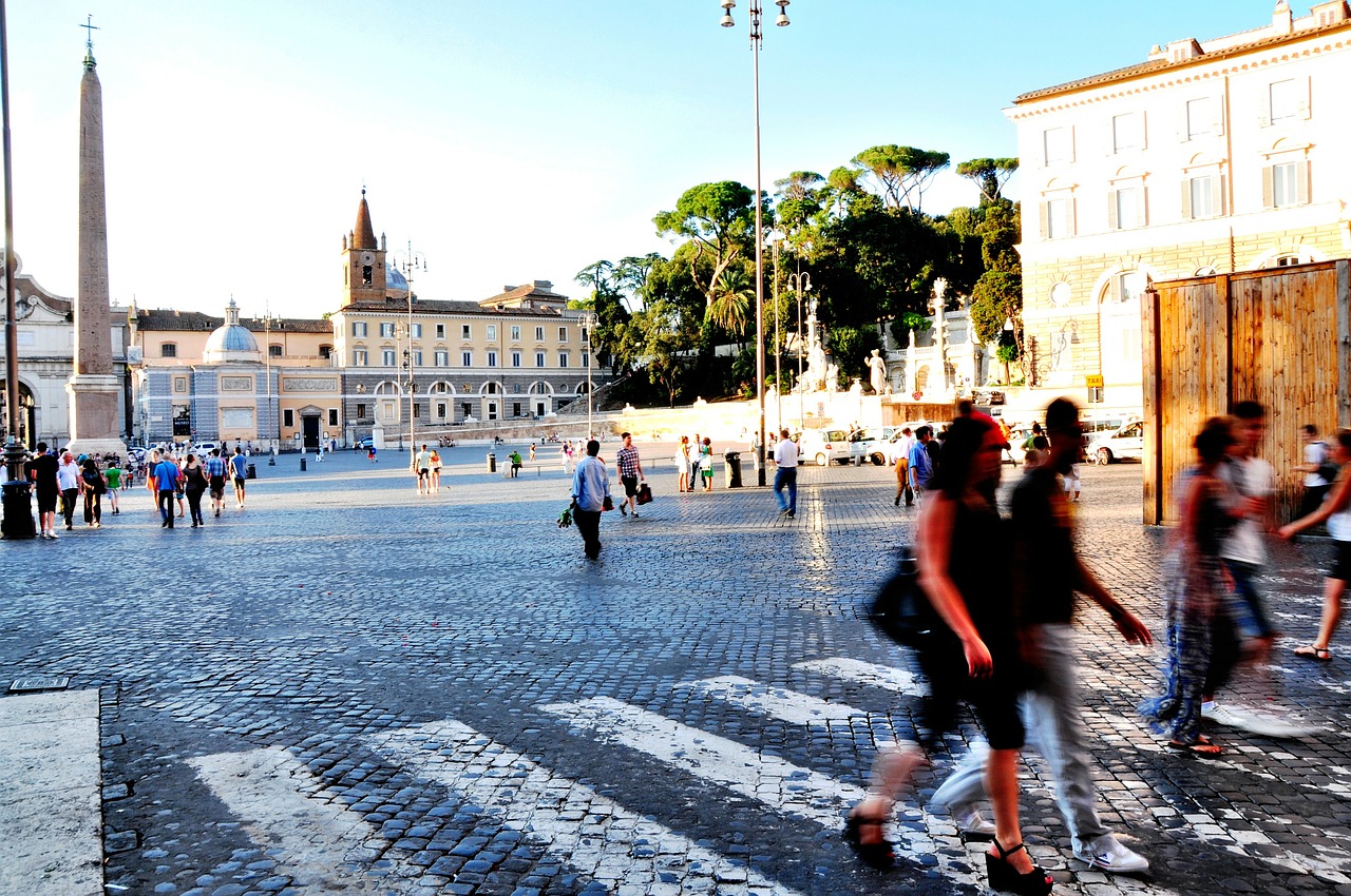 Piazza, Piazza Del Popolo, Roma, Žmonės, Praeiviai, Italy, Menas, Paminklas, Istorija, Turizmas