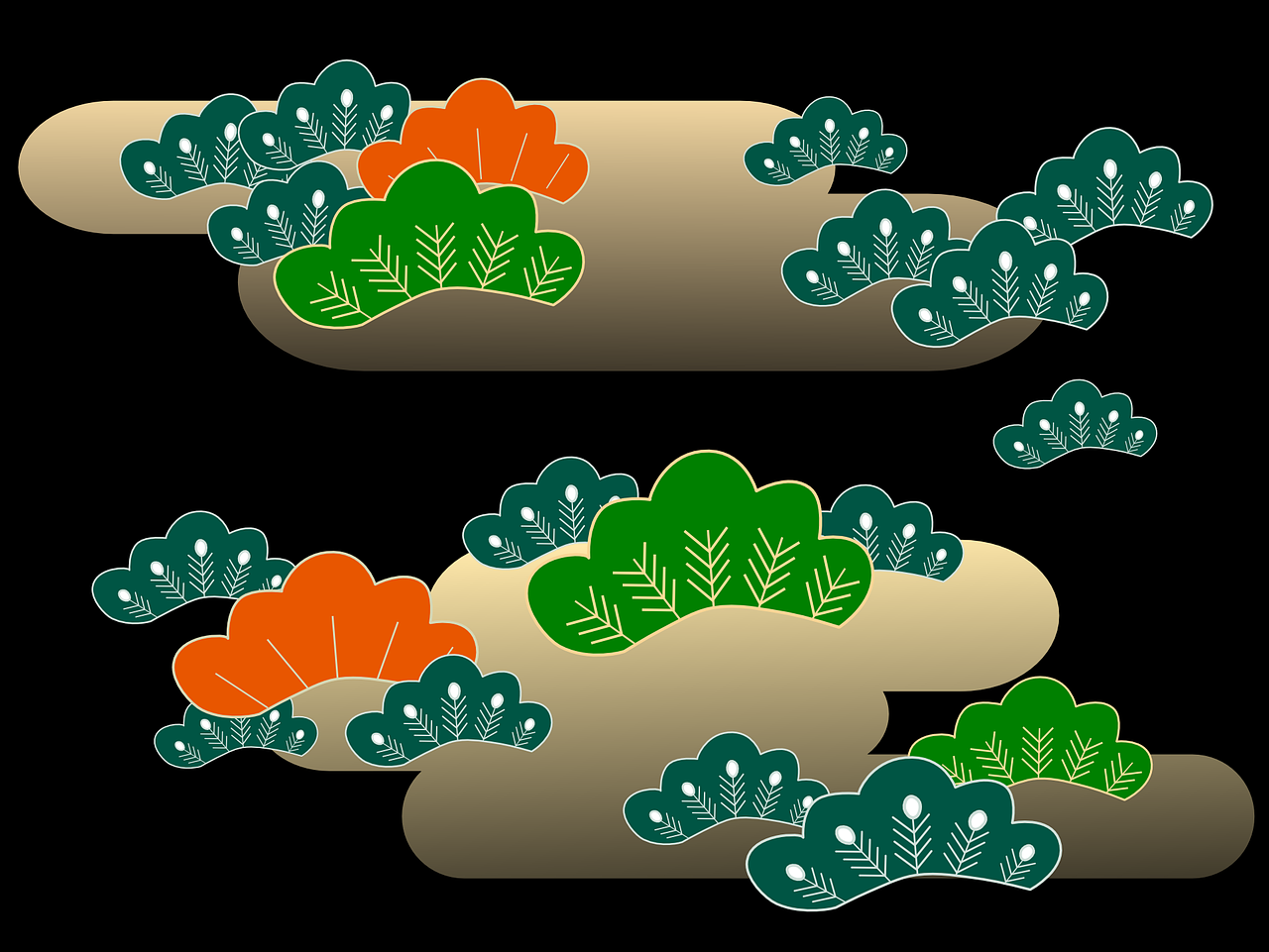 Pušis, Japonija, Japoniškas Stilius, Sutartinis, Sėkmės, Naujųjų Metų Diena, Laimingų Naujųjų Metų, Laimė, Fonas, Debesis