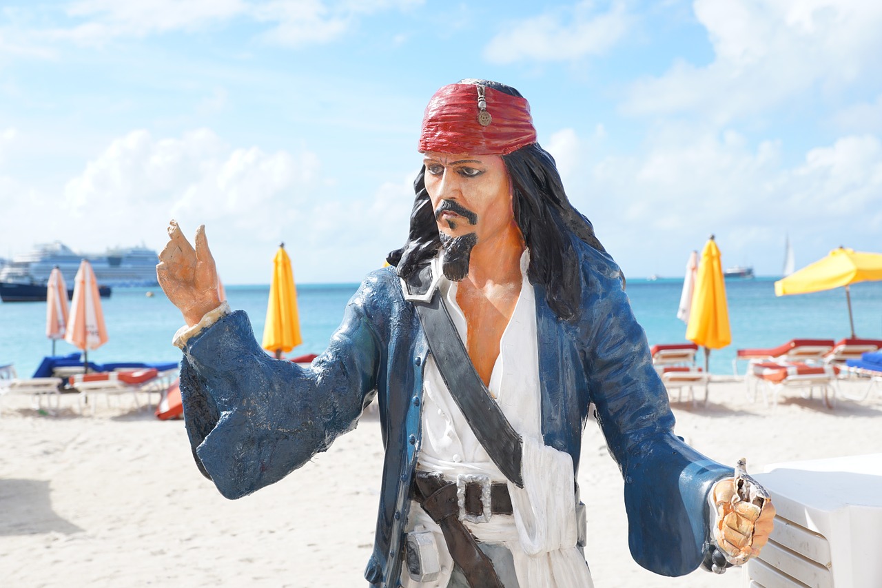 Piratas, Statula, Lazdelės Žvirblis, Kapitonas, Charakteris, Karibų Piratai, Filmas, Philipsburg, St Maarten, Papludimys