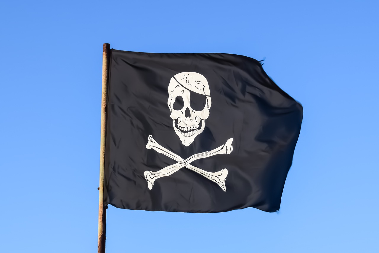 Piratų Vėliava, Juoda, Kaukolė, Piratavimas, Skeletas, Emblema, Baugus, Baimė, Jūrinis, Simbolis