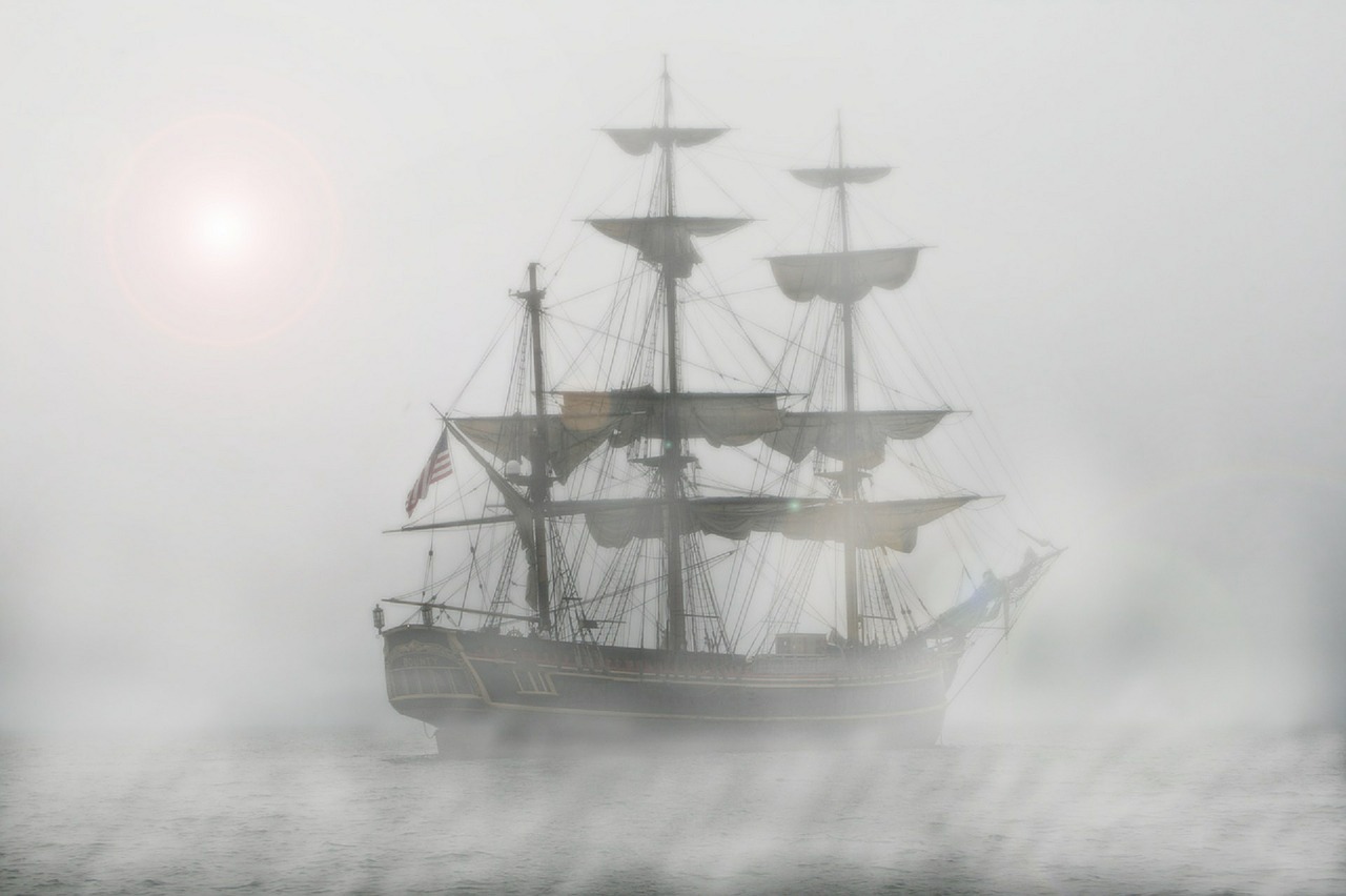 Piratai, Buriuotojas, Fregatas, Laivas, Rūkas, Kelionė, Vanduo, Jūra, Laivas, Valtis