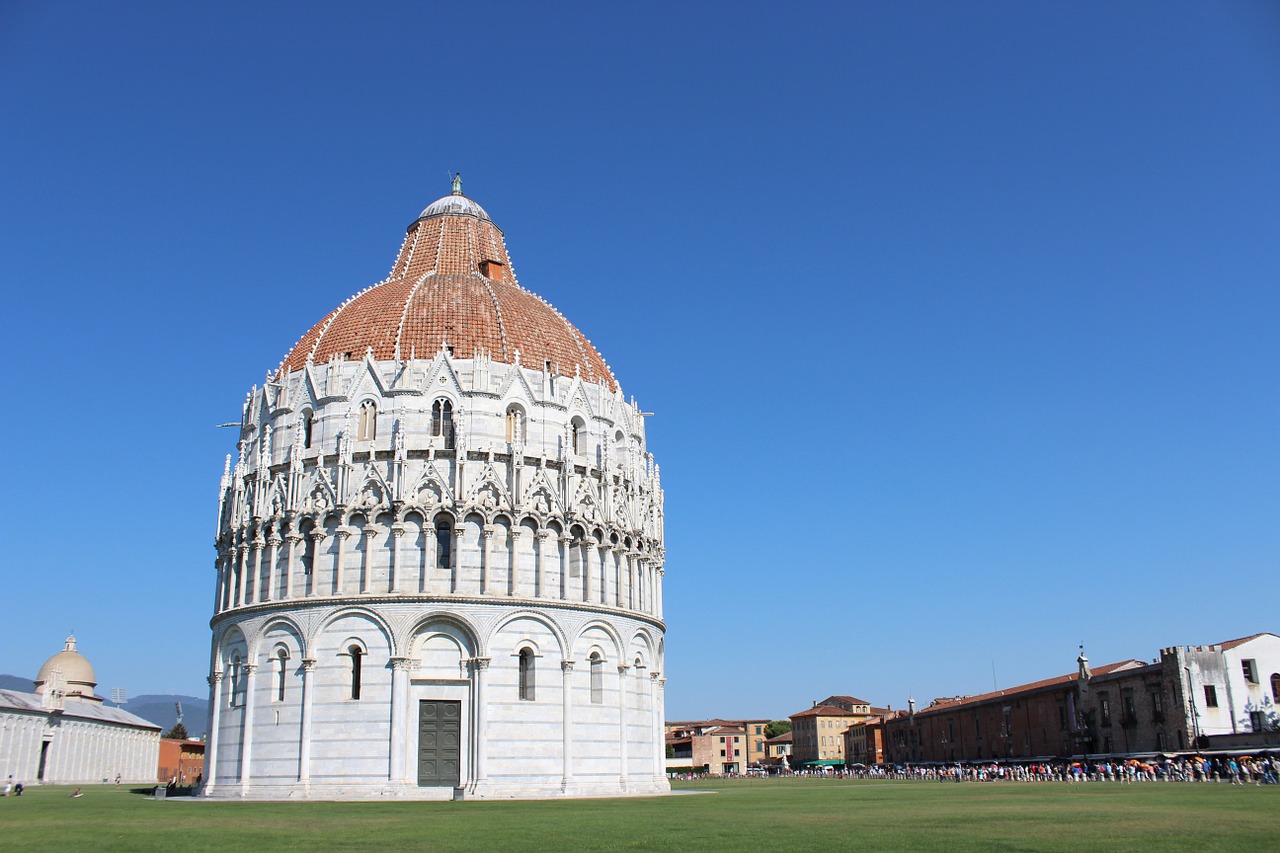 Pisa, Baptistery, Prato, Mėlynas Dangus, Piazza Dei Miracoli, Paminklas, Toskana, Italy, Architektūra, Darbai