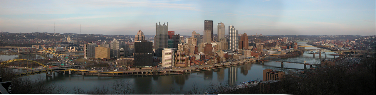 Pitsburge, Miesto Panorama, Riverside, Pennsylvania, Miestas, Centro, Panorama, Upė, Tiltas, Dangoraižis