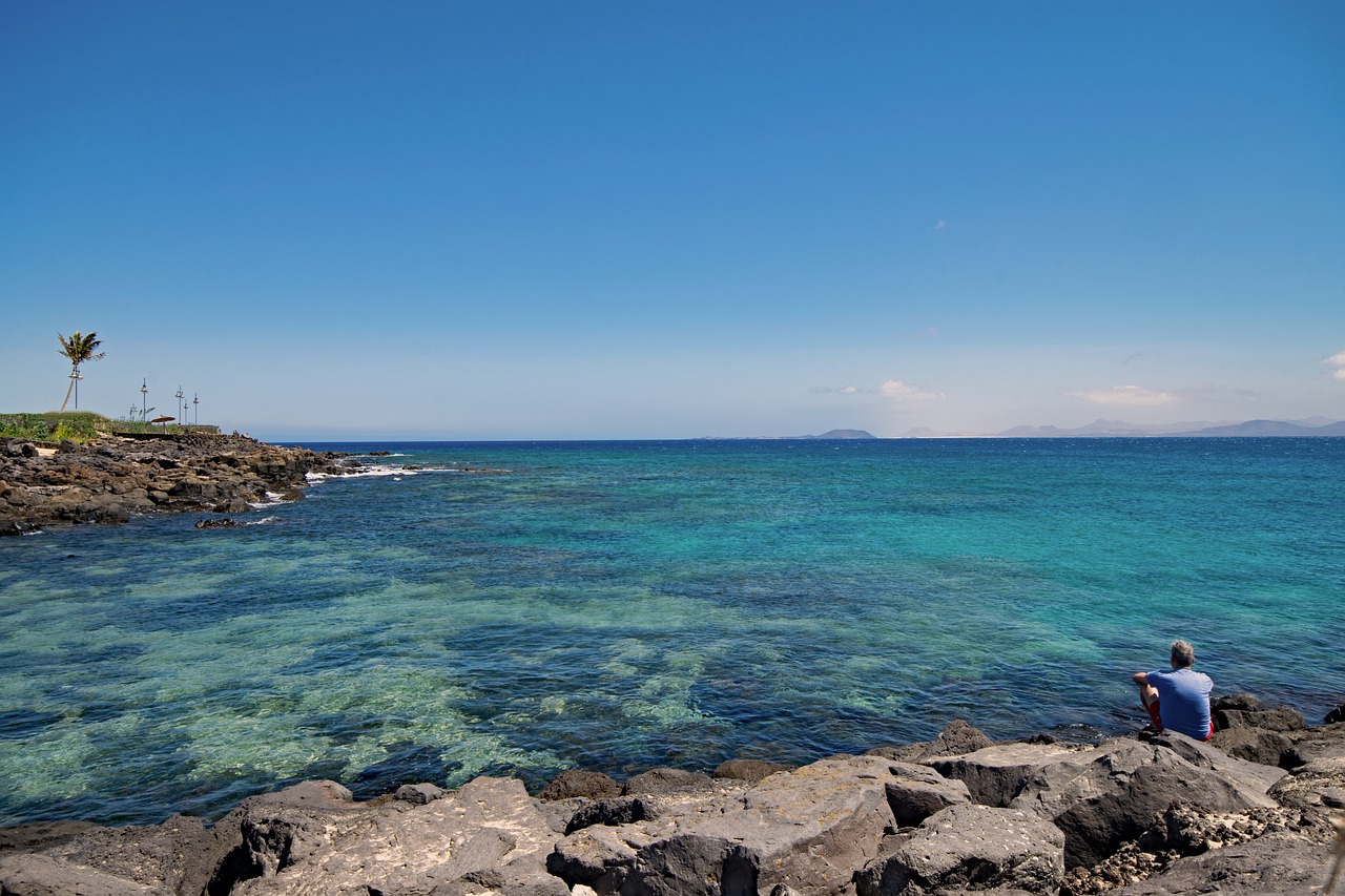 Playa Blanca, Lanzarote, Kanarų Salos, Ispanija, Afrika, Jūra, Vanduo, Kranto, Vaizdas, Fuerteventura