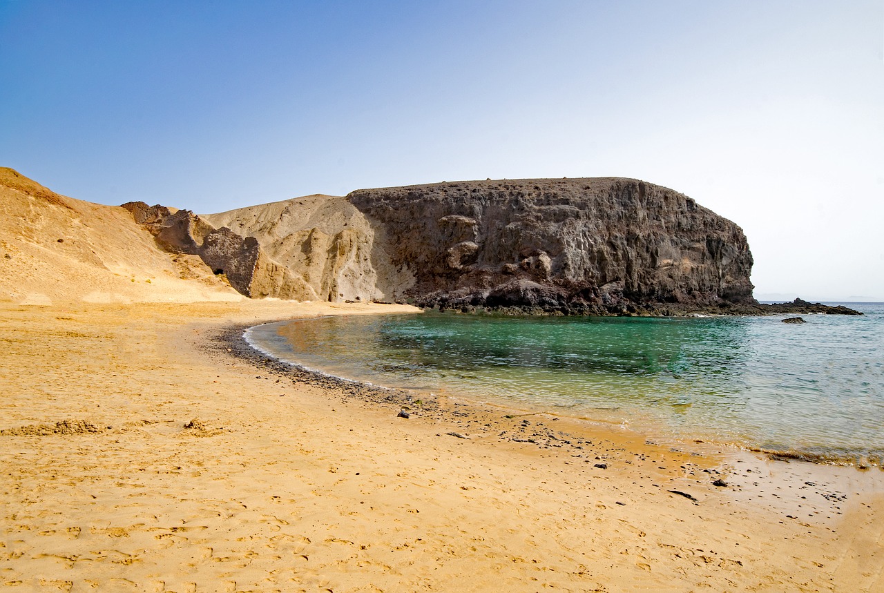 Playa Del Papagayo, Lanzarote, Kanarų Salos, Ispanija, Afrika, Jūra, Papludimys, Vanduo, Kranto, Smėlio Paplūdimys Rokas