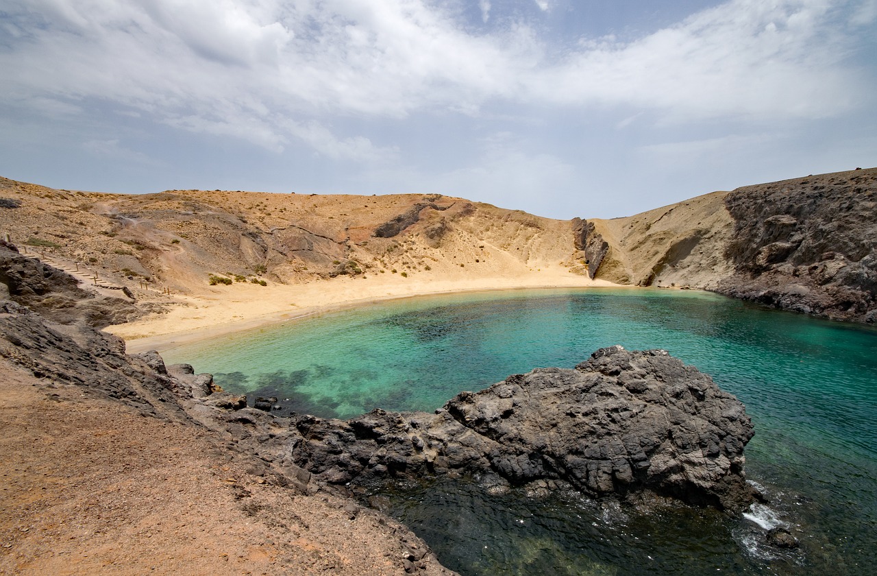 Playa Del Papagayo, Lanzarote, Kanarų Salos, Ispanija, Afrika, Jūra, Papludimys, Švarus, Vanduo, Kranto