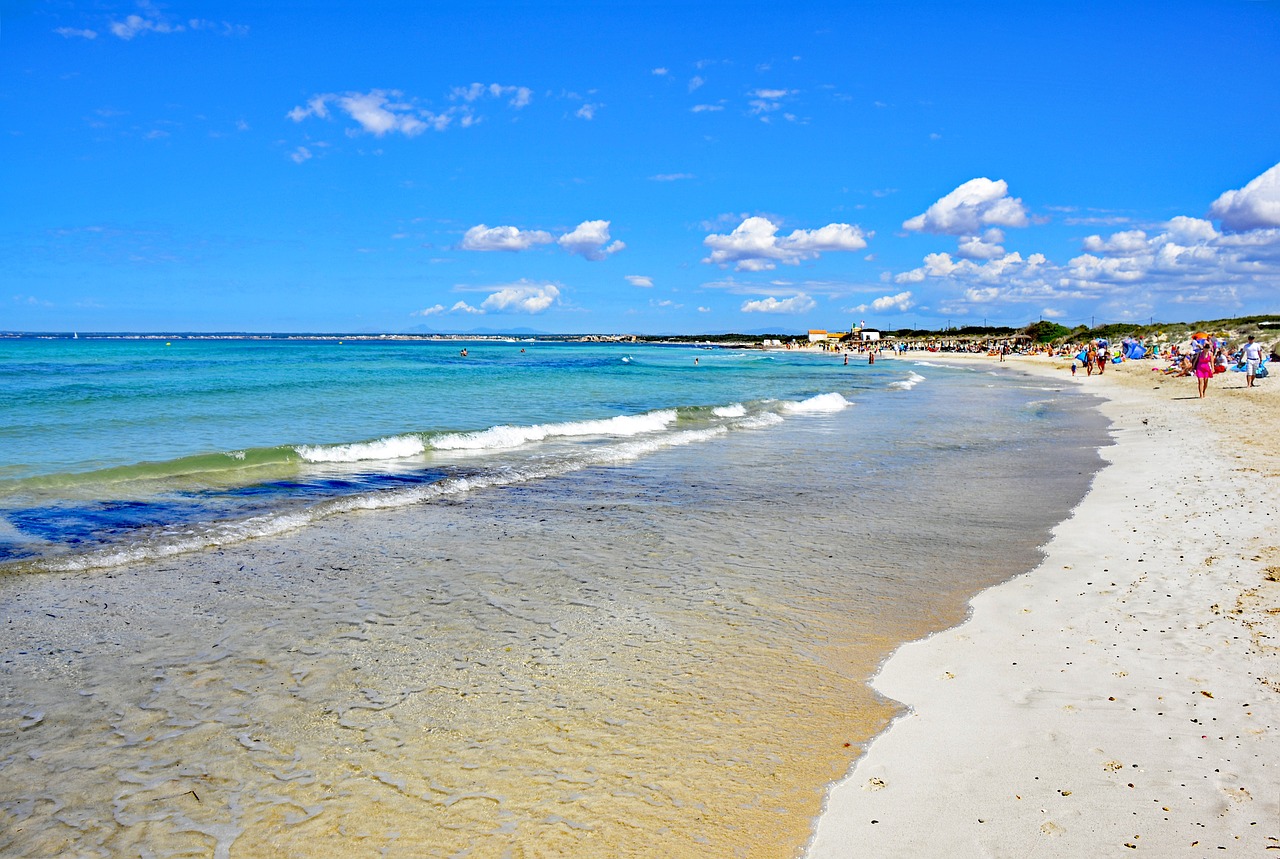 Playa Es Trenc, Maljorka, Balearų Salos, Ispanija, Jūra, Švarus, Vanduo, Kranto, Vasara, Saulė