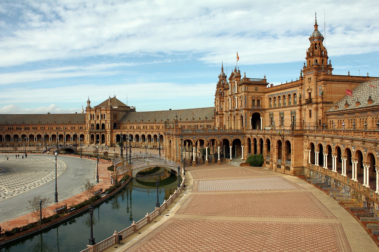 Plaza De España, Sevilija, Ispanija, Europa, Orientyras, Architektūra, Kvadratas, Žinomas, Vieta, Istorinis