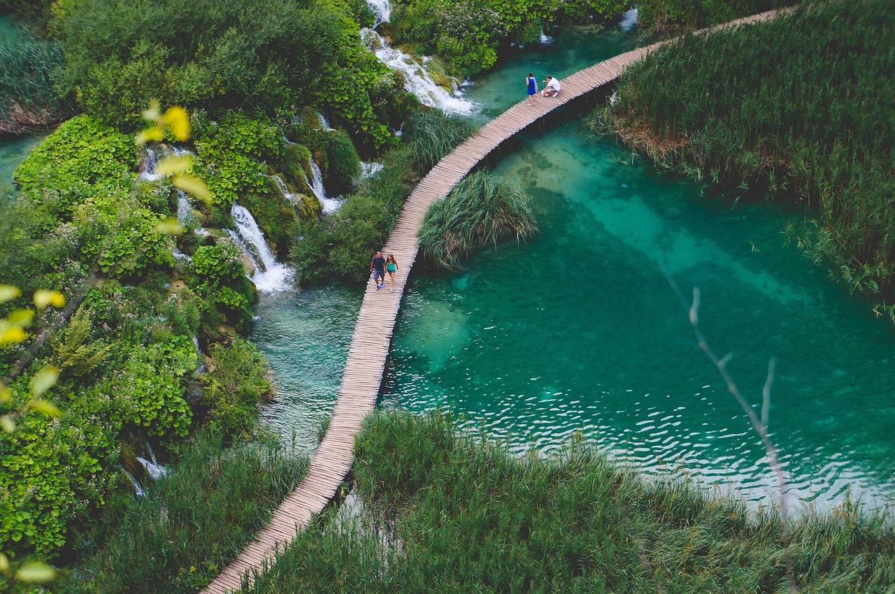 Plitvice, Ežerai, Oro Vaizdas, Kroatija, Krioklys, Vanduo, Kraštovaizdis, Gamta, Žalias, Kelionė