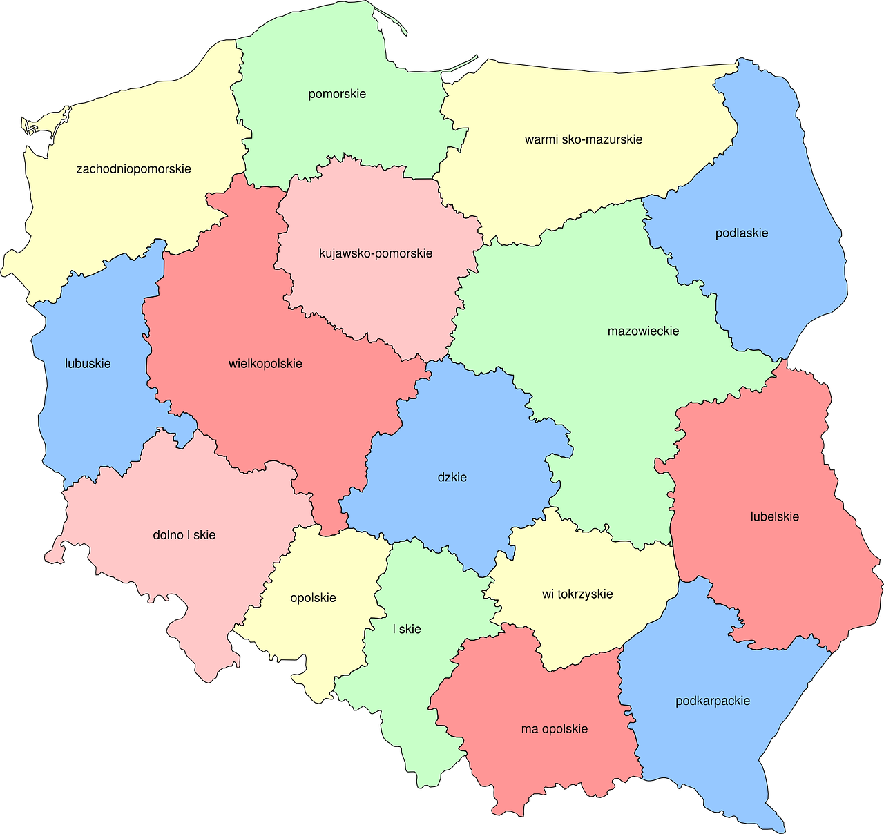 Lenkija, Žemėlapis, Provincijos, Geografija, Europa, Nemokama Vektorinė Grafika, Nemokamos Nuotraukos,  Nemokama Licenzija