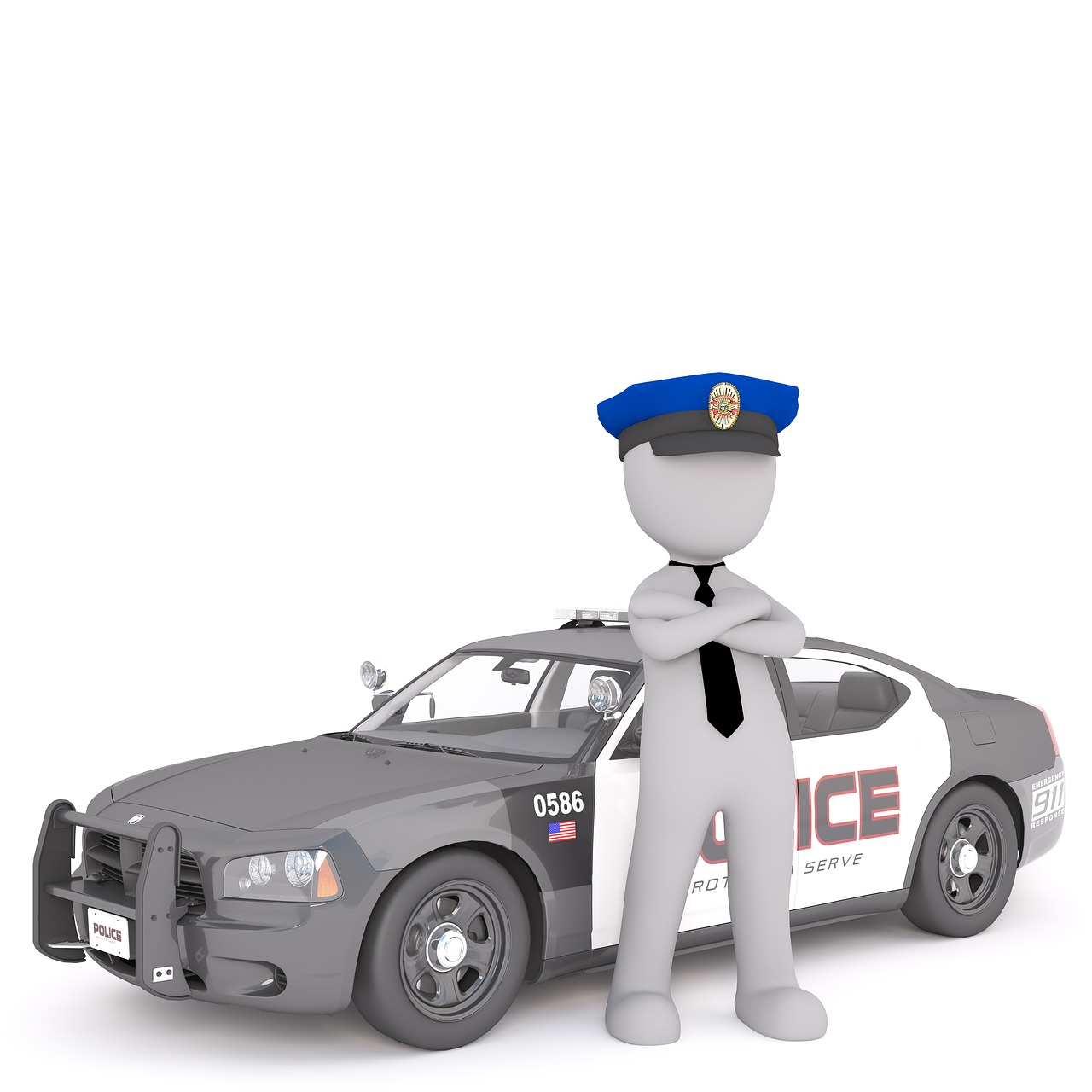 Policijos Automobilis, Baltas Vyriškas, 3D Modelis, Izoliuotas, 3D, Modelis, Viso Kūno, Balta, 3D Vyras, Policininkas