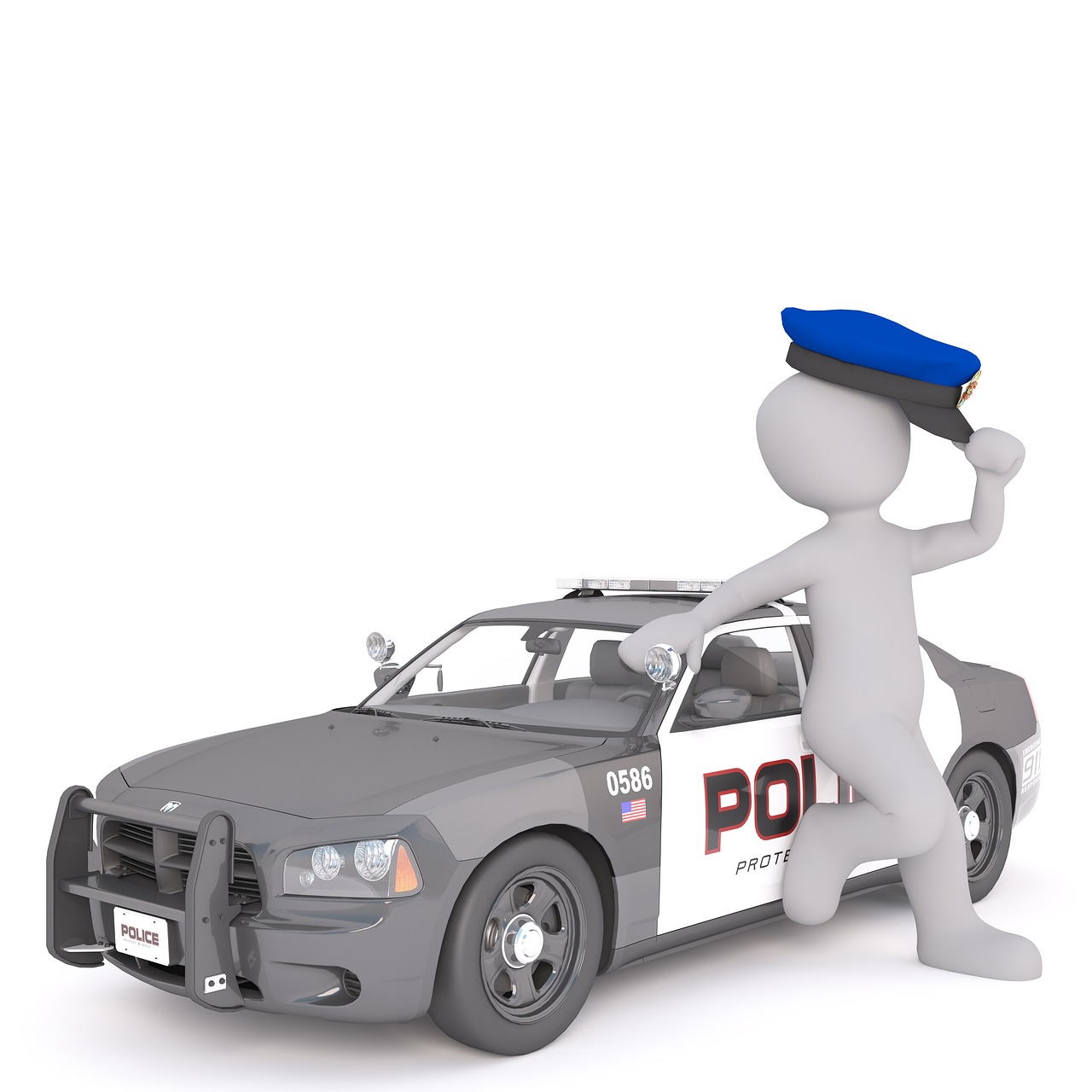 Policijos Automobilis, Baltas Vyriškas, 3D Modelis, Izoliuotas, 3D, Modelis, Viso Kūno, Balta, 3D Vyras, Policininkas