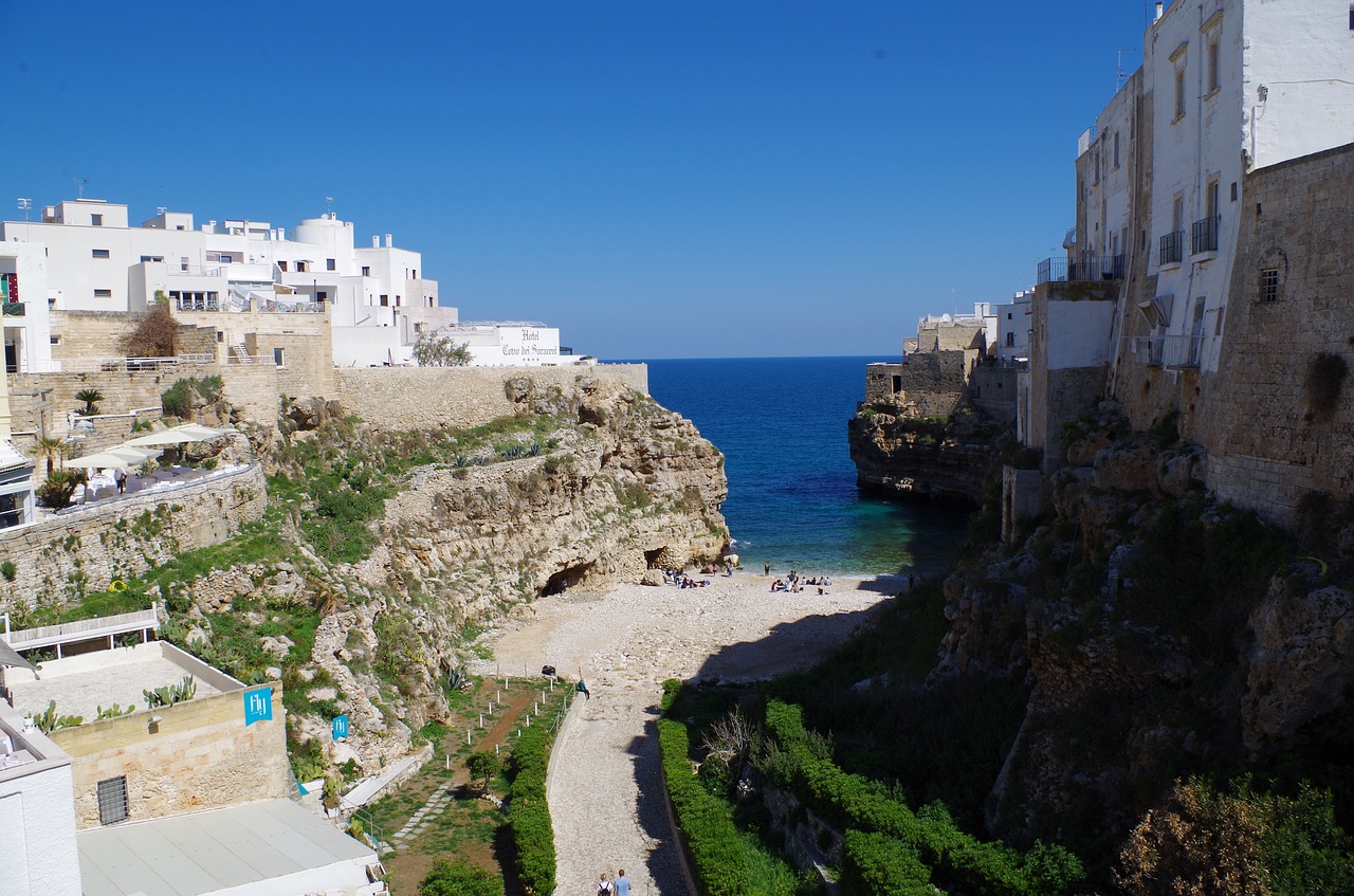 Polignano, Puglia, Jūra, Uolos, Italy, Costa, Šalis, Į Pietus, Žvilgsnis, Apulia