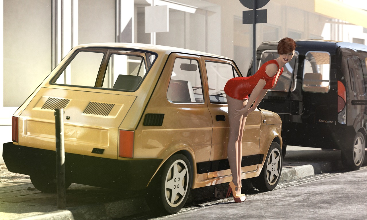 Lenkijos Fiat 126P, 3D Modelis, Modelis, Moteris, Automobilis, Fiat 126P, Gatvė, Miestas, Geltona, Mini