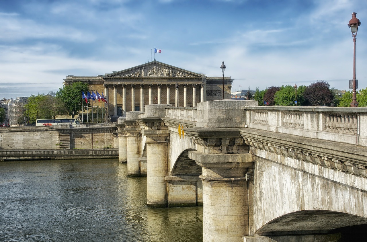 Pont De La Concorde, Paris, France, Tiltas, Upė, Seine, Dangus, Debesys, Miestas, Miestai