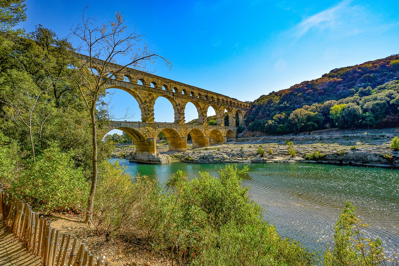 Pont Du Gard, Provence, France, Tiltas, Akvedukas, Romėnų, Architektūra, Upė, Europa, Arka