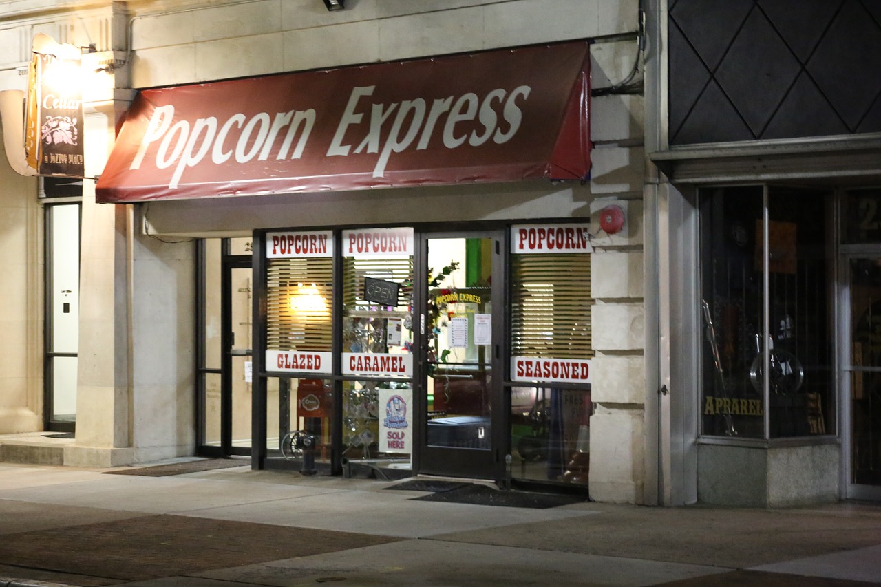 Popcorn Express, Laikyti, Naktis, Uždaryta, Kukurūzai, Parduotuvė, Amerikietis, Greitas Maistas, Užkandis, Maistas