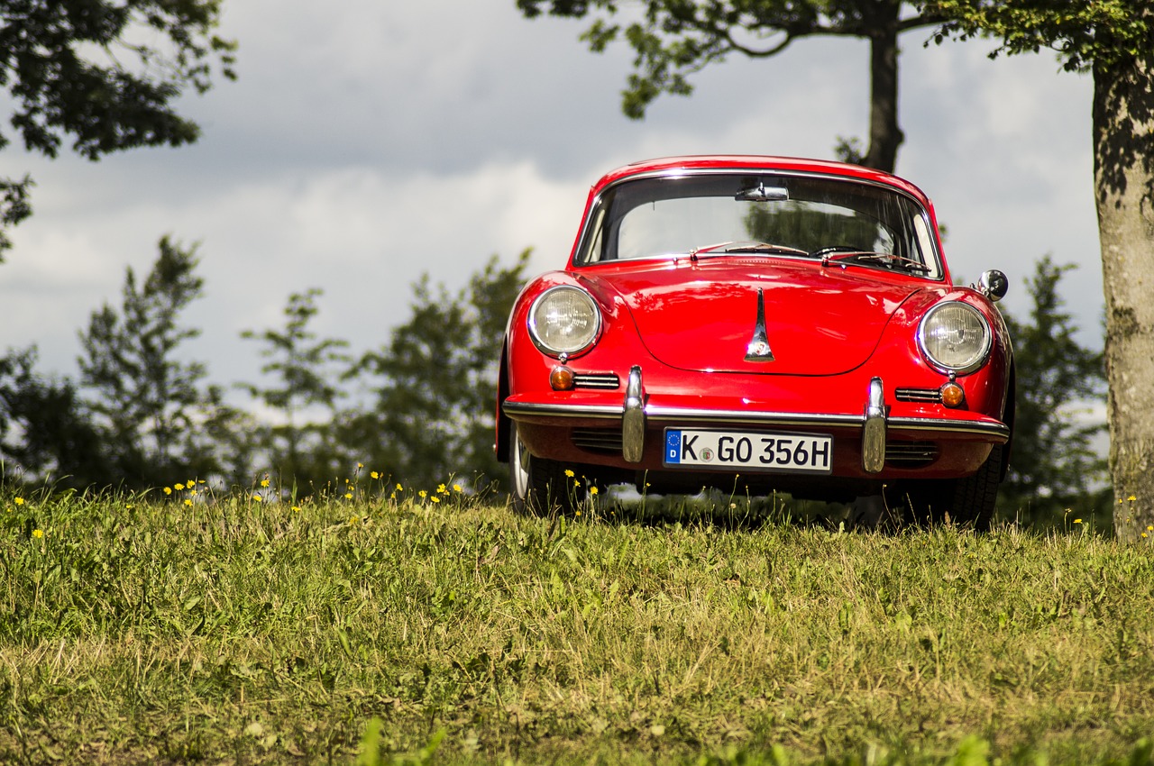 Porsche, Raudona, Automobilis, Jaunikis, Balta, Žolė, Klasikinis, Classiccar, 356, Nemokamos Nuotraukos
