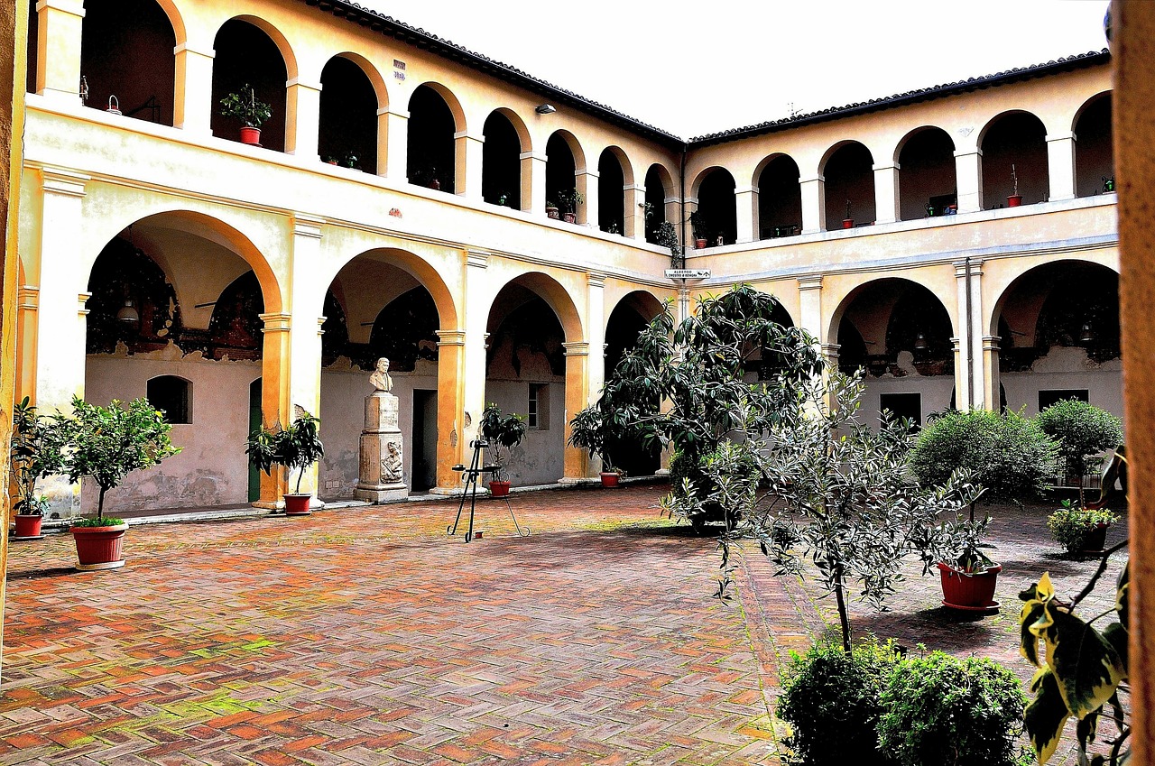 Portici, Arcade, Vienuolynas, Senoji Rūmai, Architektūra, Senovės, Borgo, Italy, Umbria, Spoleto