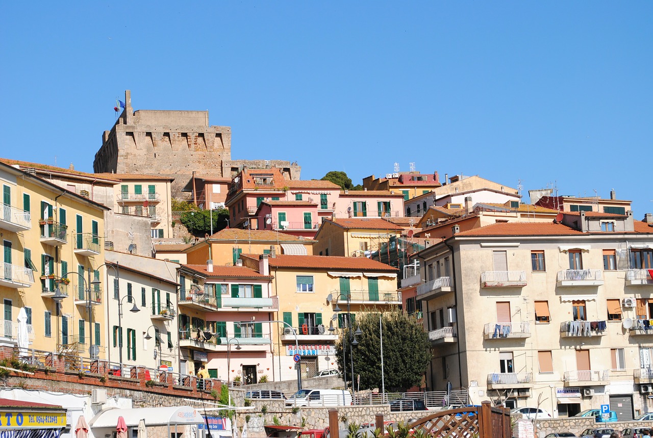 Porto San Stefano, Uosto Miestas, Italy, Į Pietus, Dangus, Mėlynas, Namai, Riviera, Italian Riviera, Nemokamos Nuotraukos