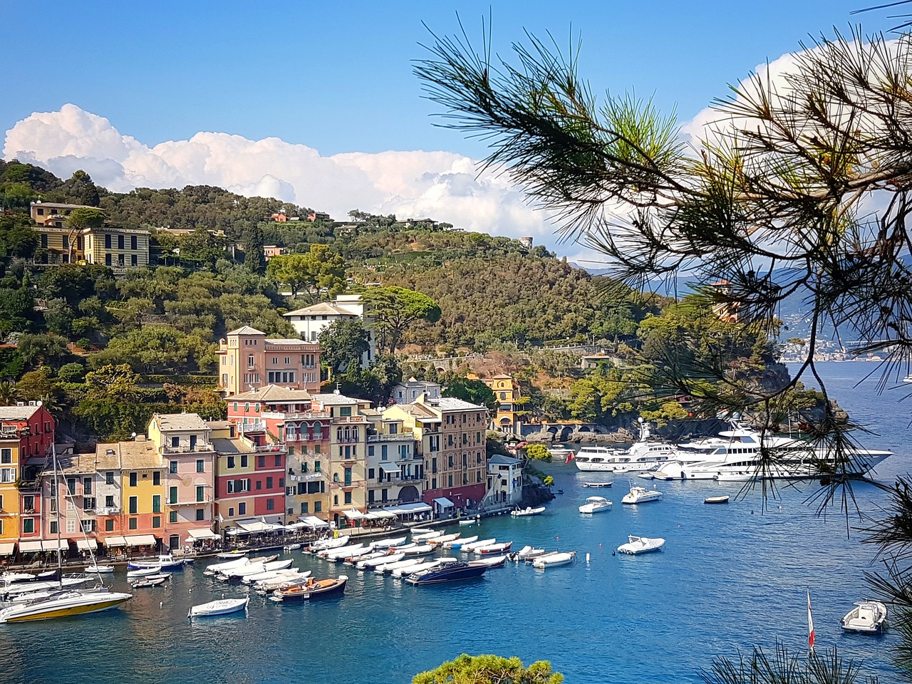 Portofino, Italy, Riviera, Jūra, Mėlynas Dangus, Vandenynas, Atostogos, Uostas, Spalvinga, Pastatai