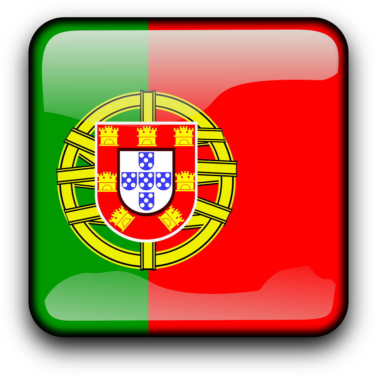 Portugal, Vėliava, Šalis, Tautybė, Kvadratas, Mygtukas, Blizgus, Nemokama Vektorinė Grafika, Nemokamos Nuotraukos,  Nemokama Licenzija